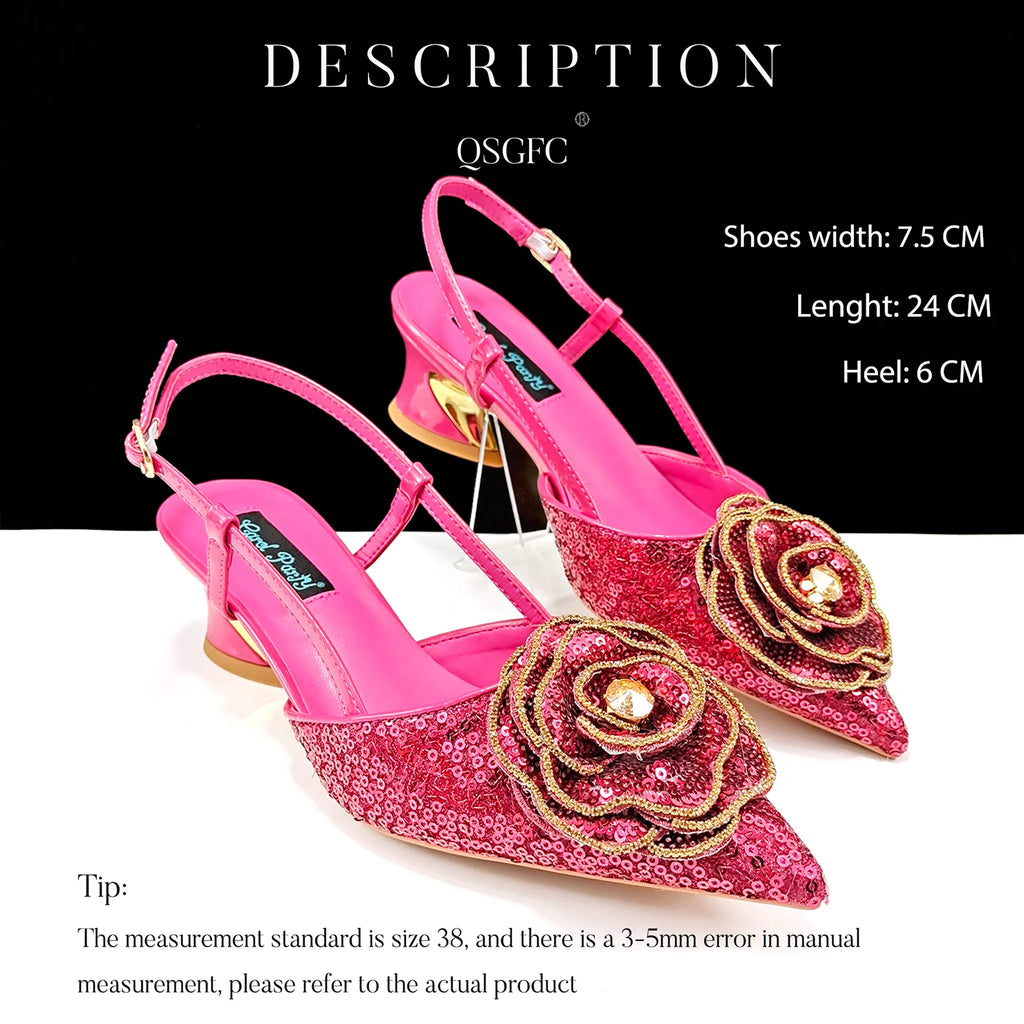New Arrival Elegant Full of Rhinestone Flower Design Style White Color Party Wedding Pointed Toe Women Shoes and Bag Set
