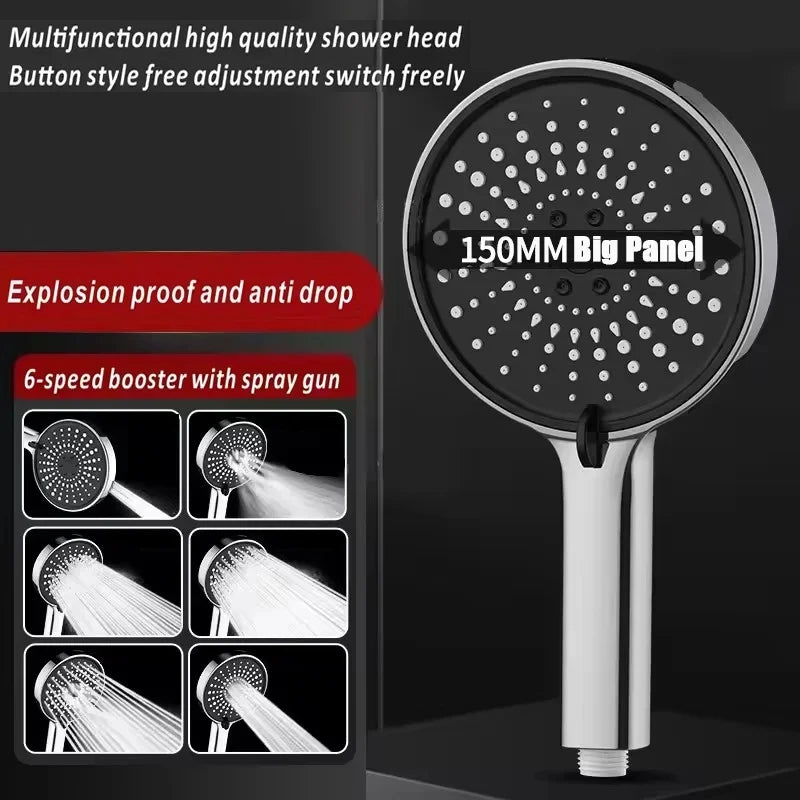 New 15CM Big Panel Massage Spa Pressurized Shower Head 7 Modes High Pressure Rainfall Shower One-Key Stop Handheld Showerhead