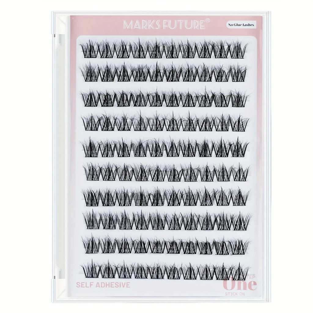 Self-adhesive 100-piece 5D self-adhesive false eyelashes, suitable for beginners, D-curl cluster lashes, no glue required, no trimming needed, 10-14mm, natural appearance and easy to apply