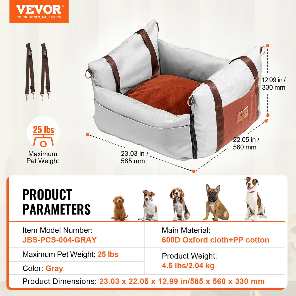 SucceBuy Dog Car Seat Waterproof Dog Booster Seat Pet Car Seat with Clip-On Safety Leash PP Cotton Car Bed for Medium Large Dog