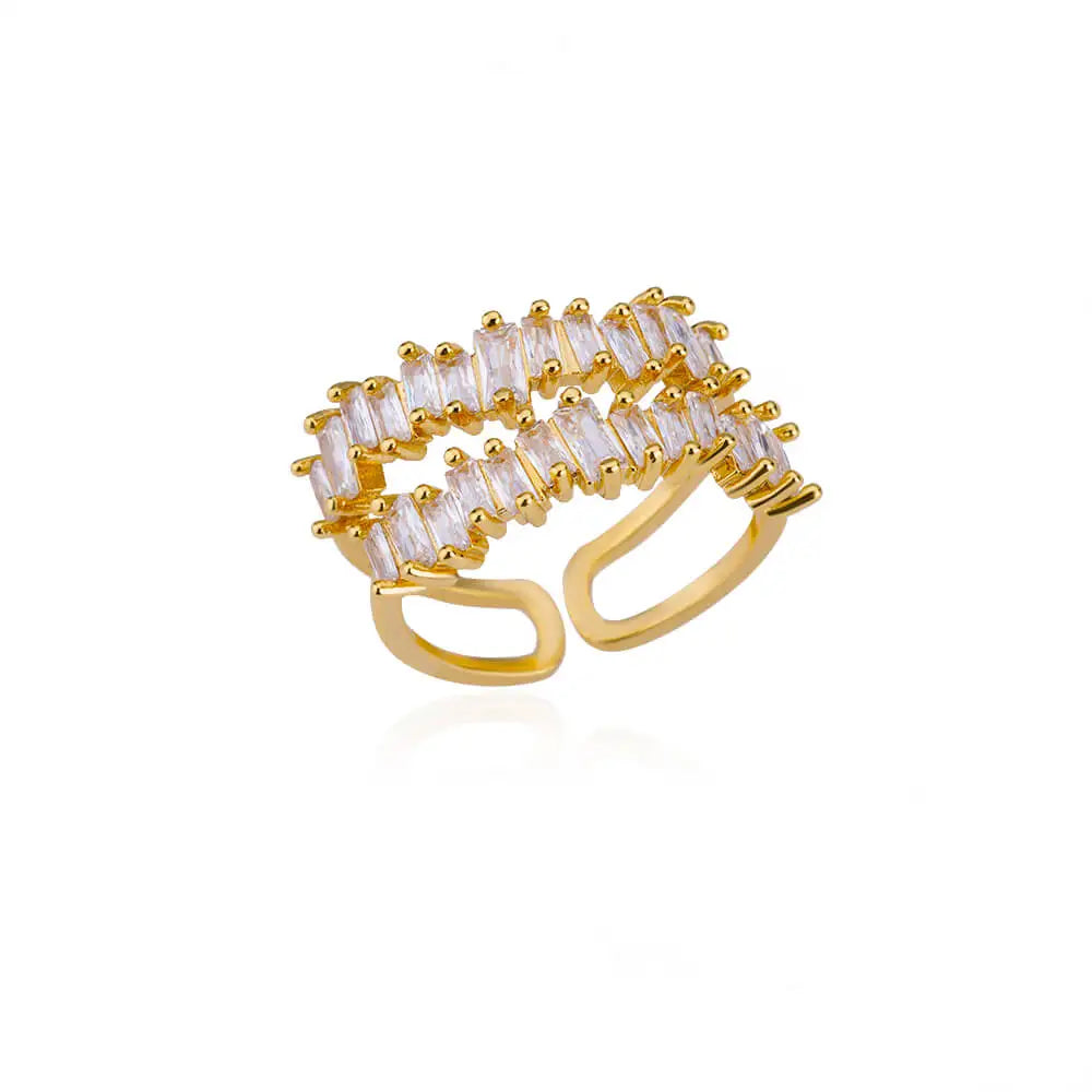 Luxury Zircon Double Layer Leaf Rings For Women Gold Color Stainless Steel Ring Boho Couple Jewelry Accesorios anillos mujer