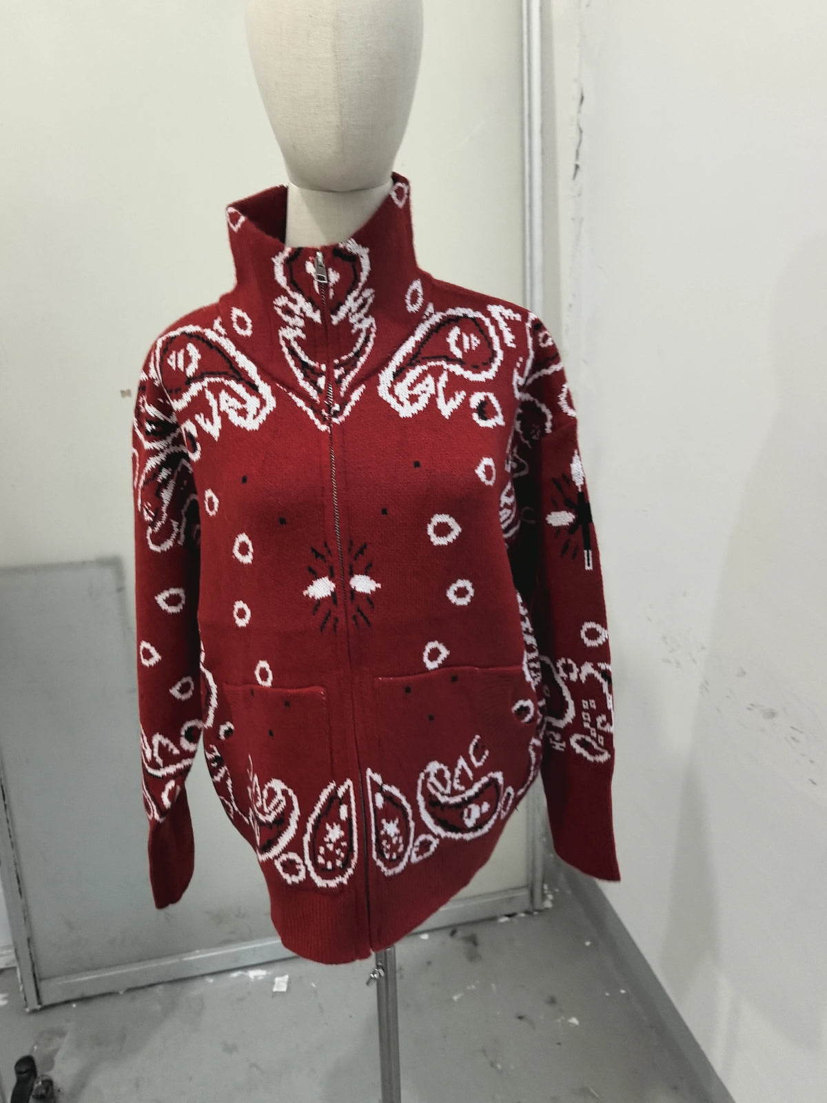 Street Printed Women's Cardigan Knitted Full Sleeve Zippers Stand Collar Pocket Lady Coats 2026 Autumn Chic Female Streetwear