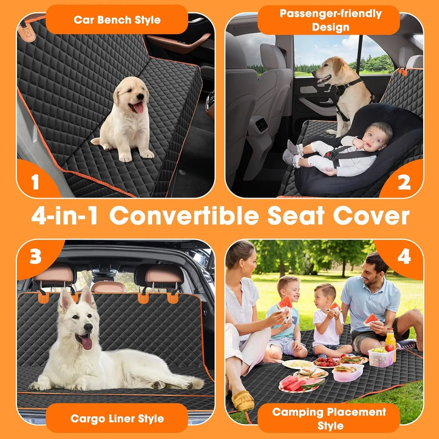 Dog Seat Cover for Back Seat Nonslip Car Seat Protector for Dogs with Waterproof Oxford Fabric for Trucks & SUV