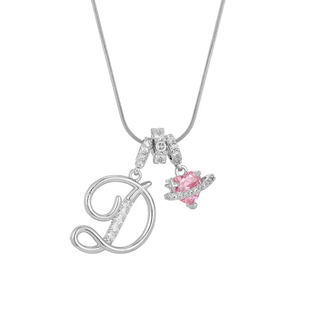 Fashion Letter Necklace Pink for Women  Zircon Heart Pendant Suitable for Personalized Stainless Steel Luxury Jewelry for Girls