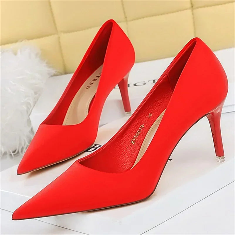 Woman Fashion Career Formal 7.5cm 10.5cm High Heels Colorful Shoes Lady Sweet Blue Yellow Wedding Scarpins Pumps Plus Size 34-43