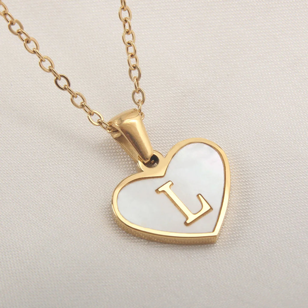 MHS.SUN Stainless Steel Heart Initial Necklace for Women Girls Gold Plated A-Z 26 Letter Pendant Choker Jewelry Birthday Gifts