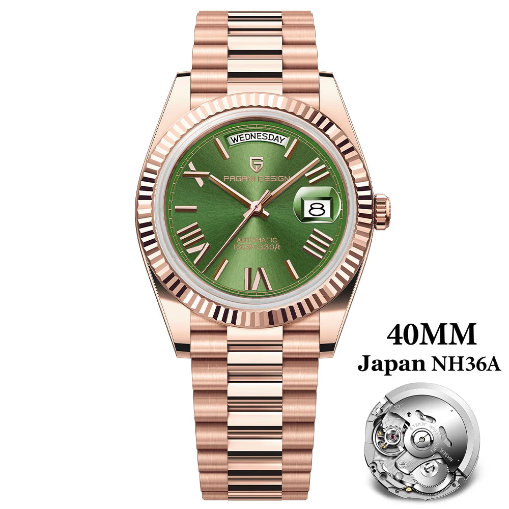 PAGANI DESIGN 2026 New Luxury Rose Gold DD40 Automatic Watch For Men NH36A Mechanical Wristwatch Men Stainless steel Waterproof