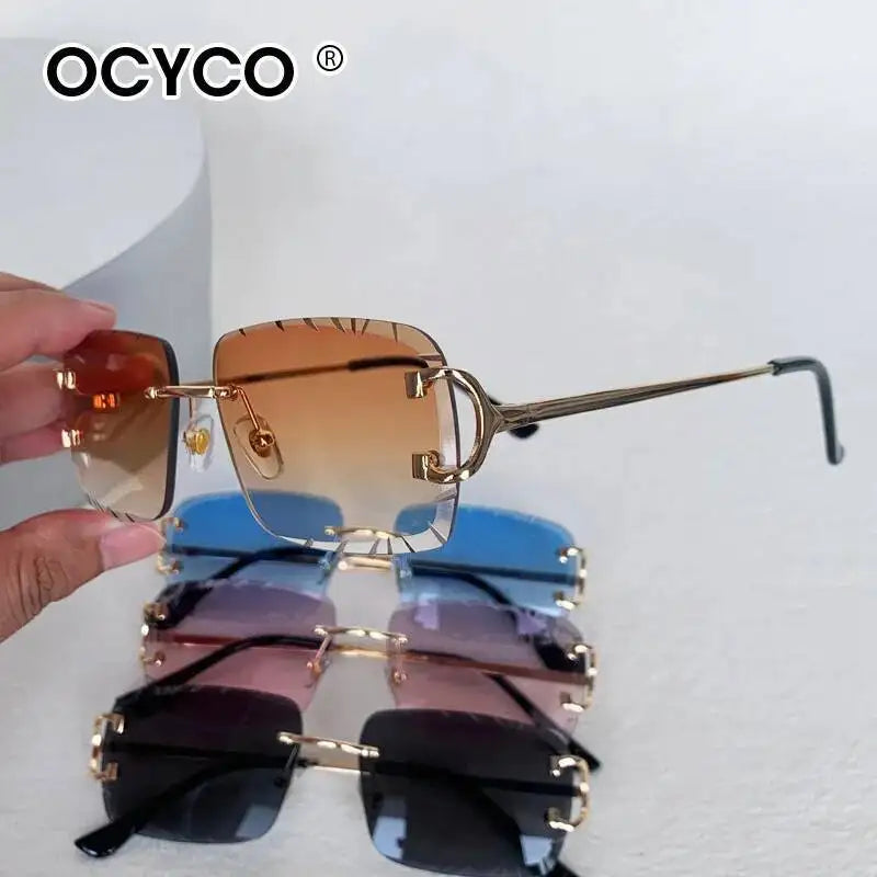 OCYCO New Rimless Square Sunglasses Men Cupronickel Fashion Punk Gradient Sun Glasses Vintage Trendy Small Frame Eyewear UV400