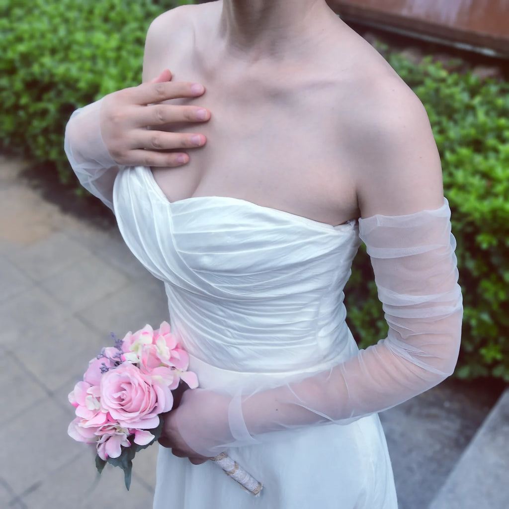20A Wedding Dress Sleeves Attachment Accessory Women's Arm Sleeves Bridal Gloves Removable Bolero Soft Tulle Accessories Black