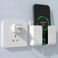 White Wall Mount Phone Holder with Lazy Desk Pad Remote Control Storage Box Punch Free Charging Stand for Mobile Phones
