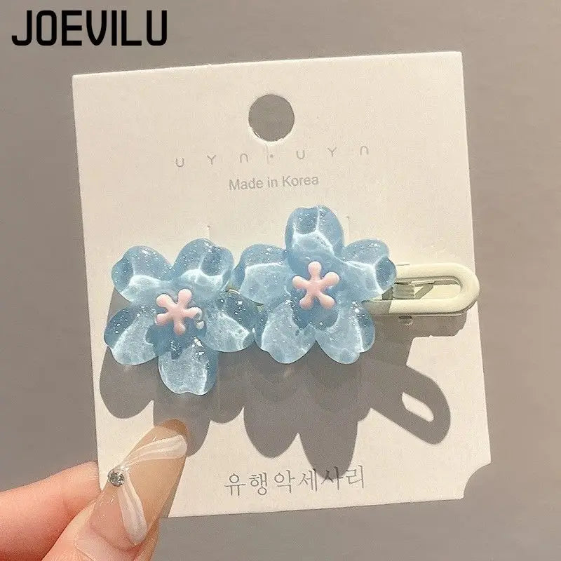 Romantic Pink Cherry Blossom Hair Clip Cute Side Bangs Barrettes for Women Kawaii Hair Accessories Girls Elegant Fashion Hairpin