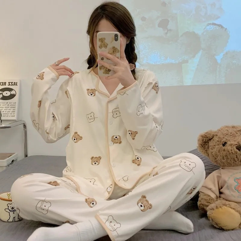 Spring And Summer 2-Piece Set Of Women's Breastfeeding Clothes Monthly Clothing Maternity Pajamas Women's Pajamas Homewea