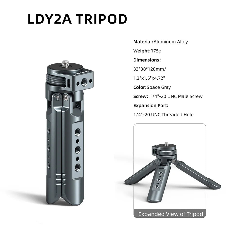 LEAPLIGHT Aluminum Mini Tripod for DJI Osmo Pocket 3/4/4P/360LunaUltra Camera Tripod Handheld Grip w 360° BallHead+Phone Stand