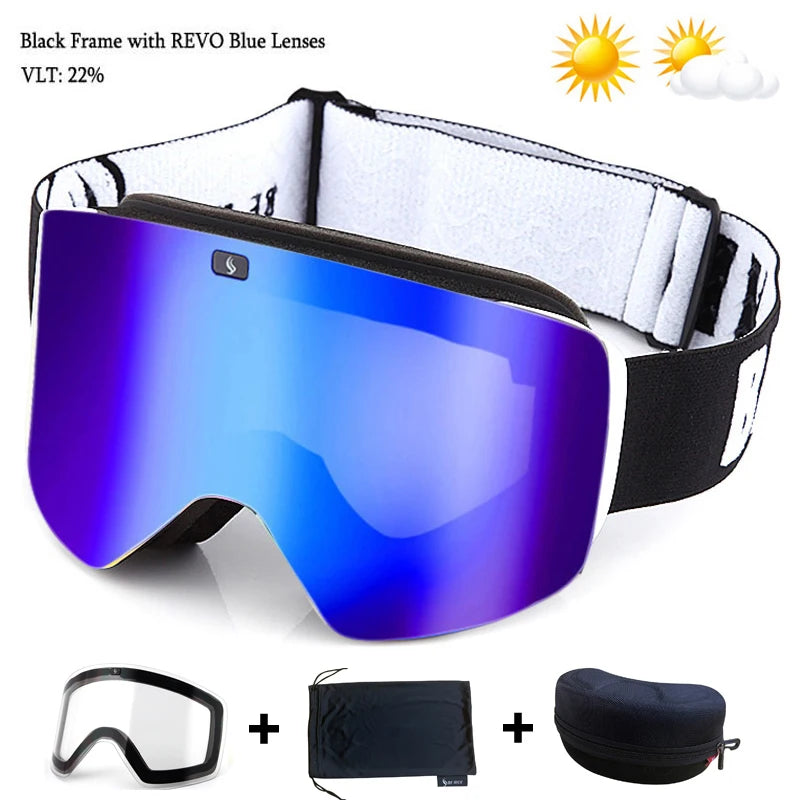 Magnetic Lens Ski Goggles Double Layer Polarized Lens Skiing Anti-fog Snowboard Goggles Men Clear Lens Ski Glasses Eyewear