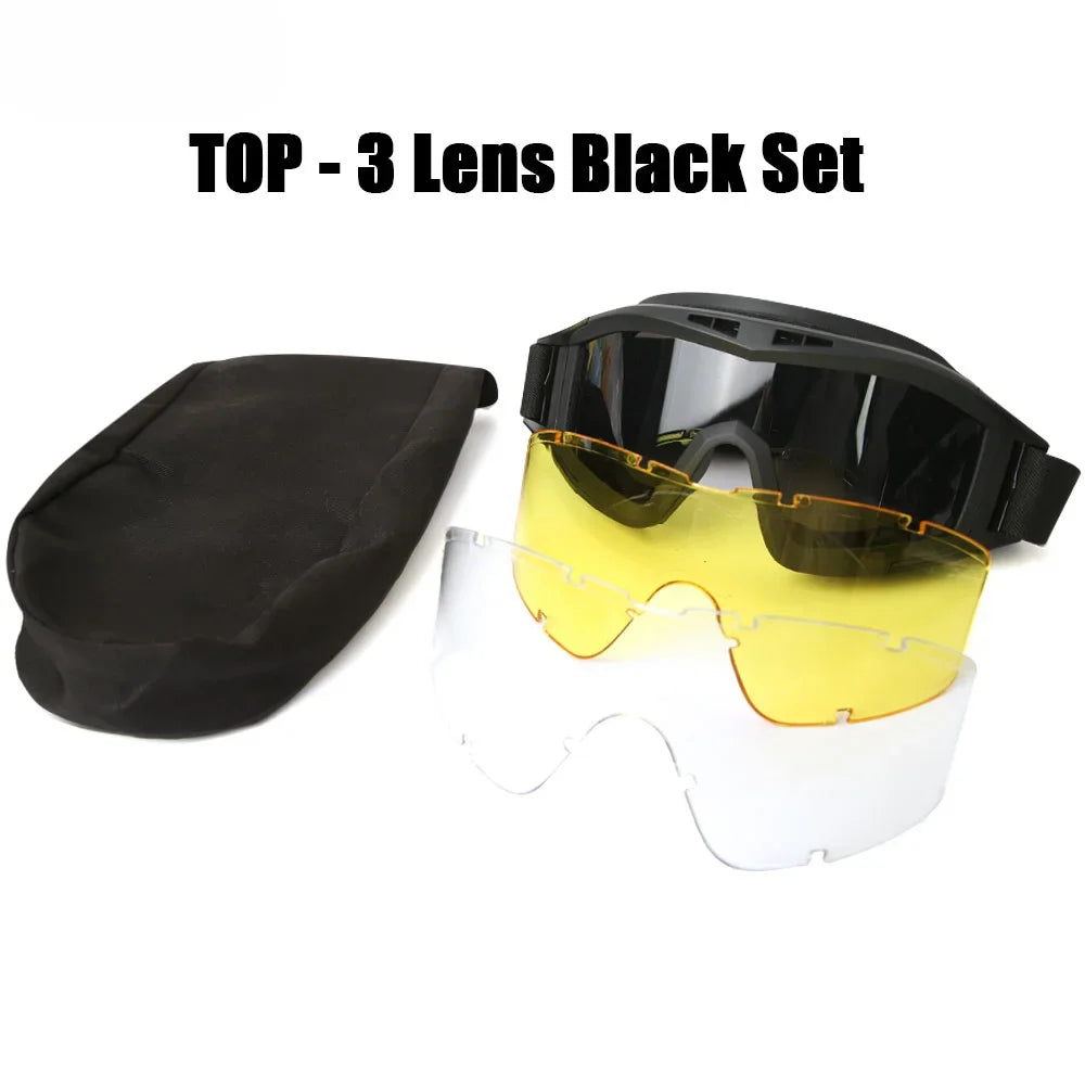 New Airsoft Tactical Goggles 3 Lens Windproof Dustproof Shooting Motocross Motorcycle Mountaineering Glasses CS Safe Protection