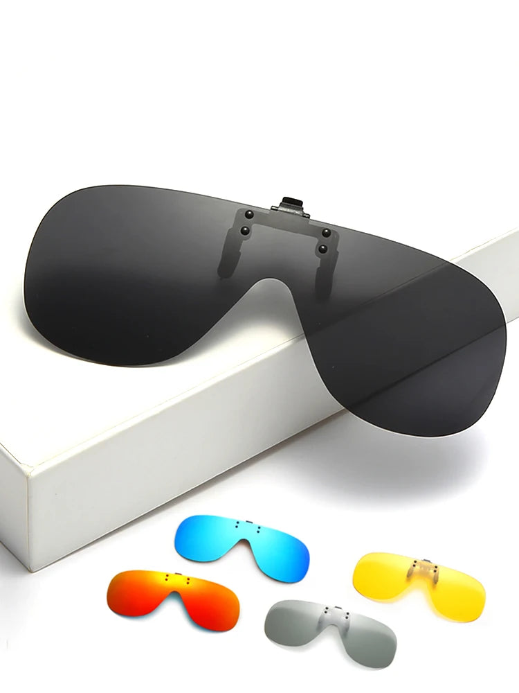 VIVIBEE Polarized Flip Up Clip On Sunglasses for Glasses Men Oversized Driving UV400 Mirror Red Fishing Night Vision Eyeglasses