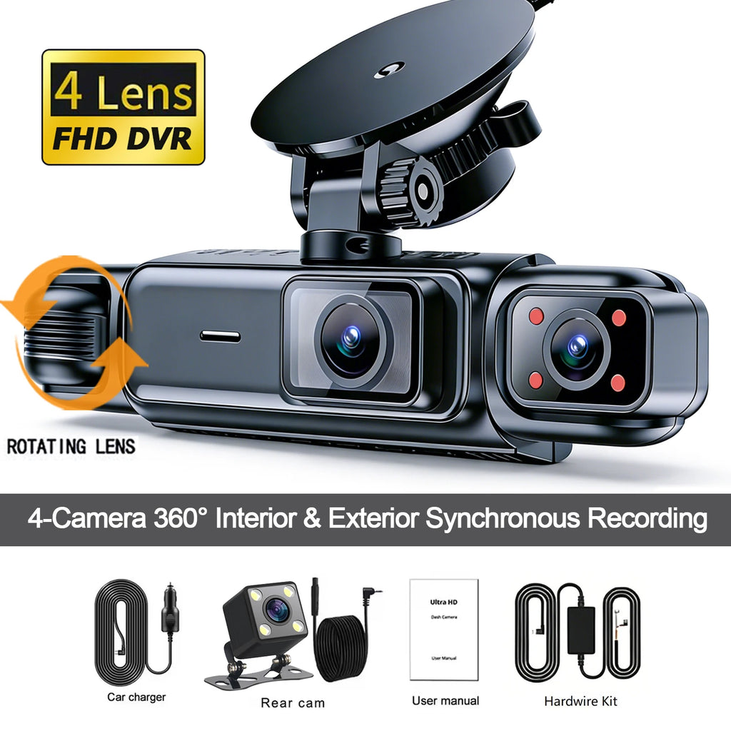 4 Channel 360° Dash Cam Black Box for Car Video Recorder DVR Camera FHD 1080P Night Vision Loop Recording 24H Parking Monitor