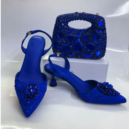 INSIGHTLINK Wine Color Rhinestone high heel shoes And Bag Fashion Style Pointed-Toe Shoes For Women Luxury Wedding Party Sandals