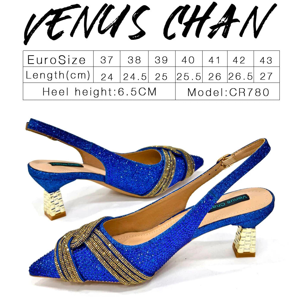 Venus Chan 2024 Special Design High Quality Orange Color African Women Shoes and Bag Set with Shinning Crystal for Wedding Party