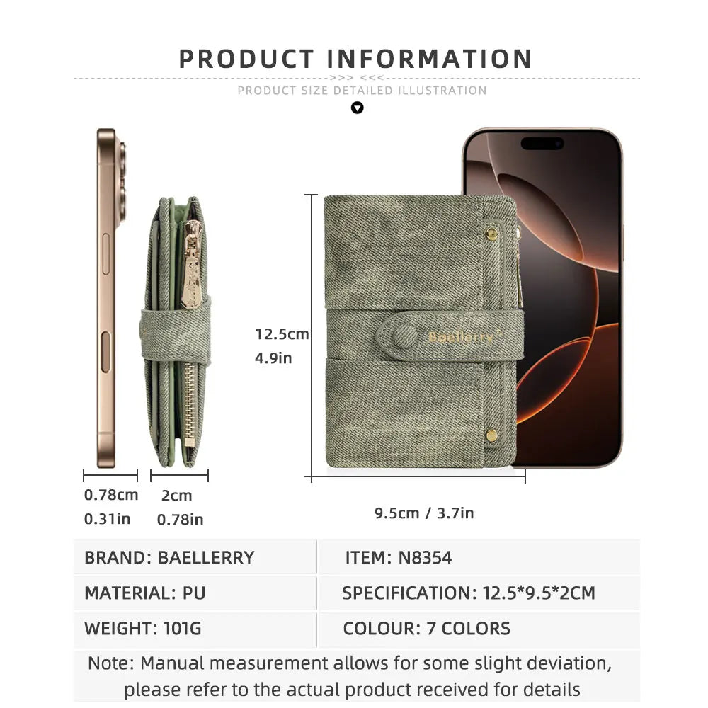 Baellerry New Fashion Women Short Wallets Zipper Coin Bags Top Quality Female Purse Coin Pocket Women's Detachable Card Clip