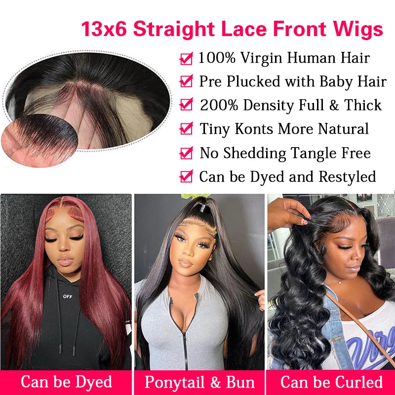 13x4 13x6 Bone Straight  Lace Front Human Hair Wig 30 38 Inch Transparent Lace Frontal Wig Human Hair Pre Plucked For Women