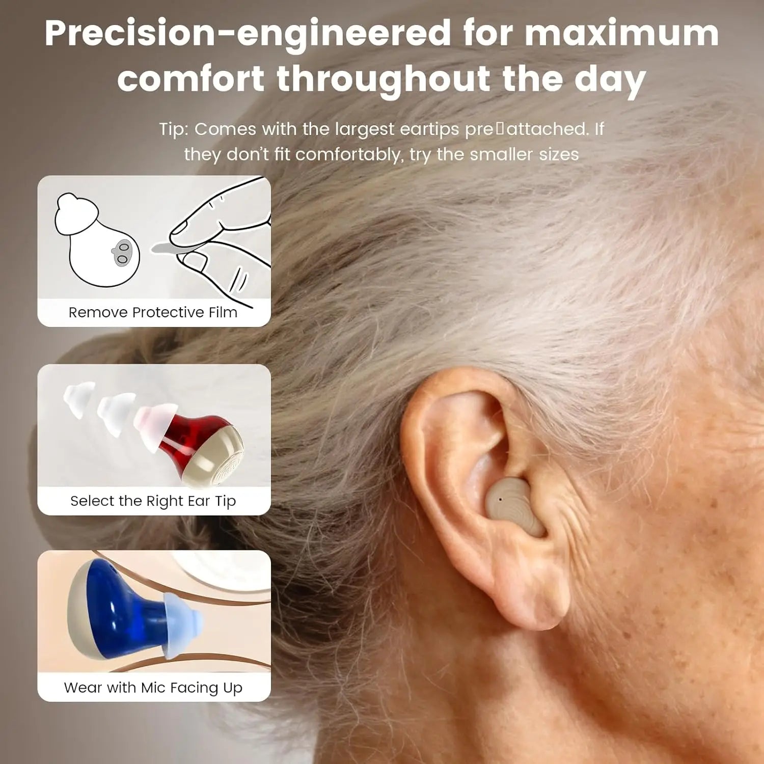 OTC Rechargeable Hearing Aid, Long Battery Life, Intelligent Noise Reduction, Excellent Comfort, Almost Invisible Hearing Aid