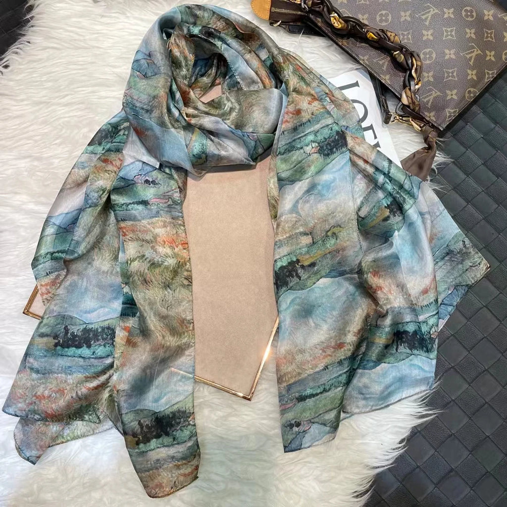 BYSIFA| Ultralarge Blue White 100% Mulberry Silk Scarf Beach Wrap Brand Female Long Scarves New Paisley Design Silk Scarf Shawl