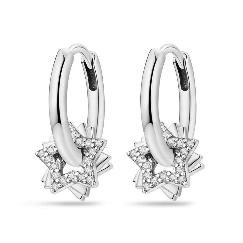 New 925 Sterling Silver Star And Moon  Women Earrings Brilliant Wedding Engagement Star Earrings Jewelry Gift