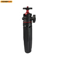 Portable extendable tripod for DSLR cameras, mobile phones, and desktops. Handle for live streaming.