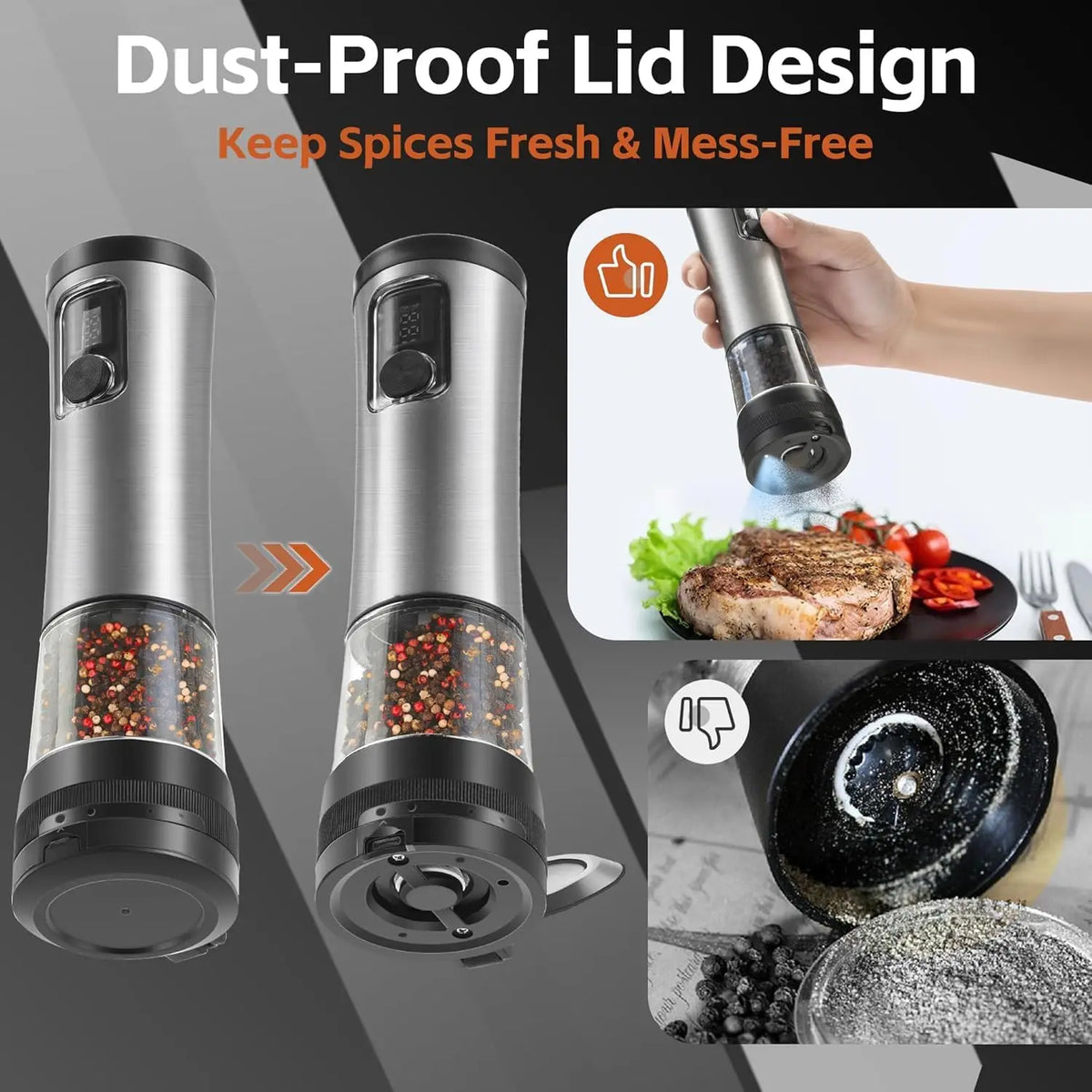 Electric Automatic Pepper Grinder Set Rechargeable Base LED Display Adjustable Coarseness Kitchen Tool for Spices Tools