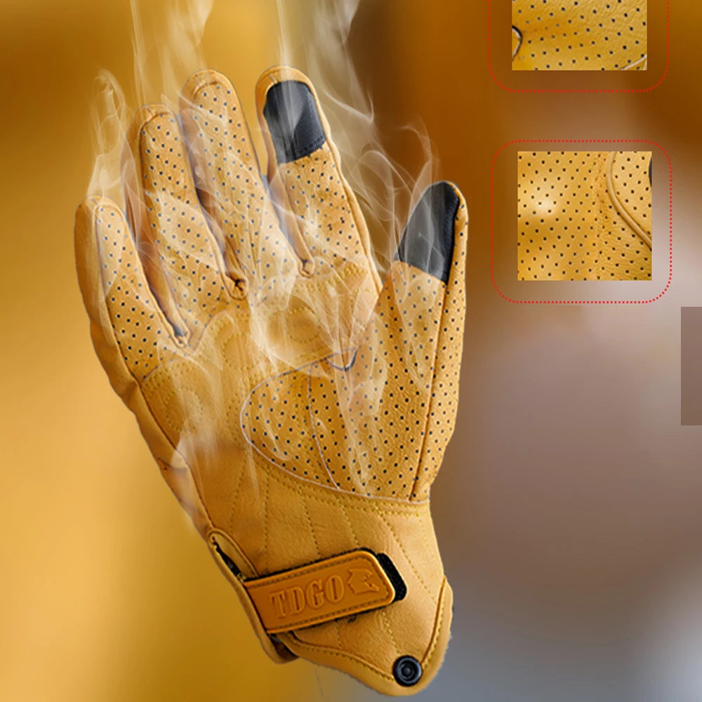 Yellow Motorcycle Breathable Racing Gloves Summer Perforated PU Leather Motocross Glove Men Women Motorcyclist Protected Gloves