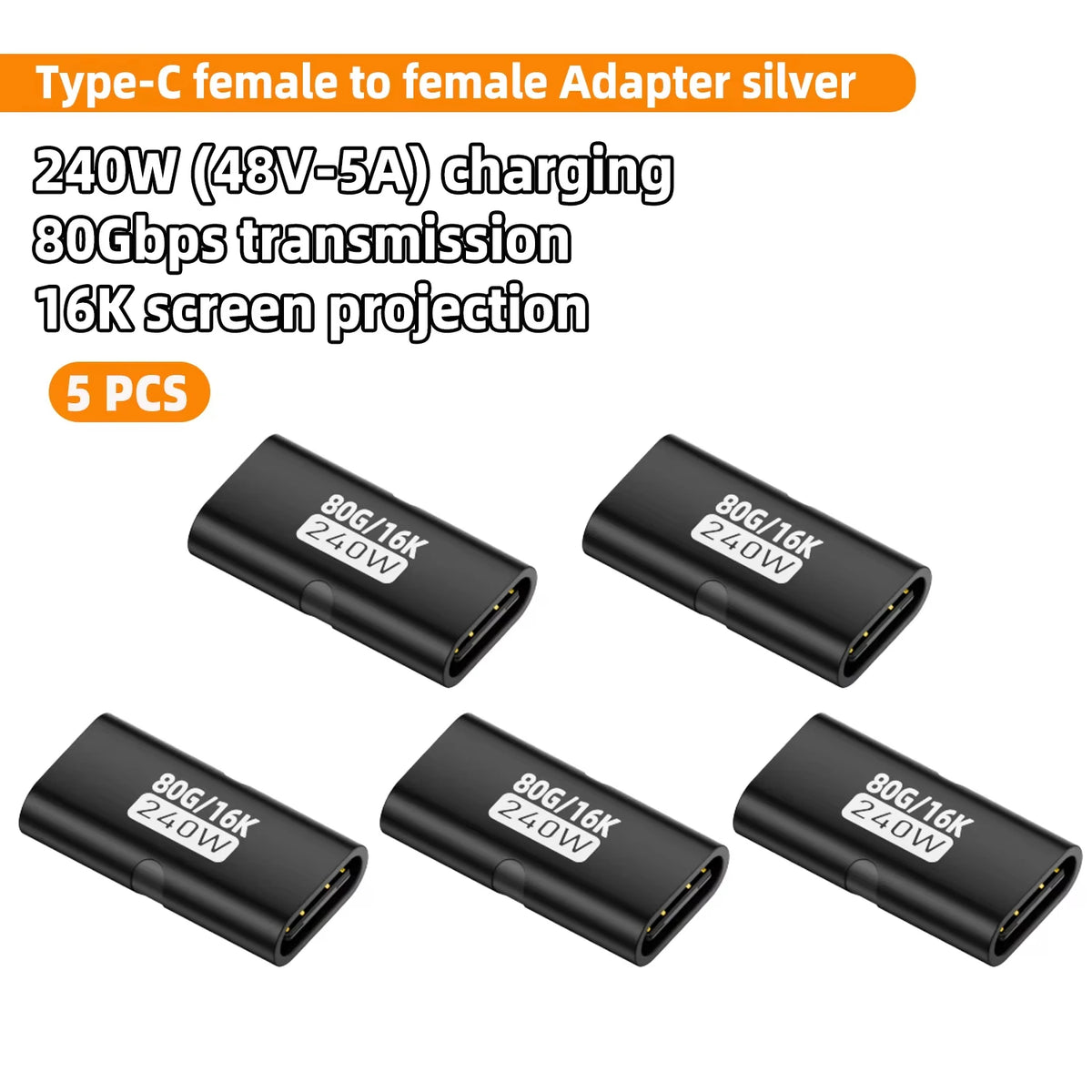 USB4 80Gbps USB C Female to Female Adapter Coupler 240W PD Fast Charging 8K@60Hz Type C Extender Converter for MacBook iPad Pro