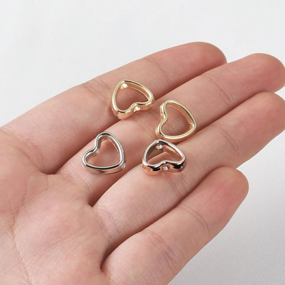 50pcs Heart Frame Wrapped Bead Double Stright Hole Spacers Loose Beads  for Jewelry Making DIY Findings