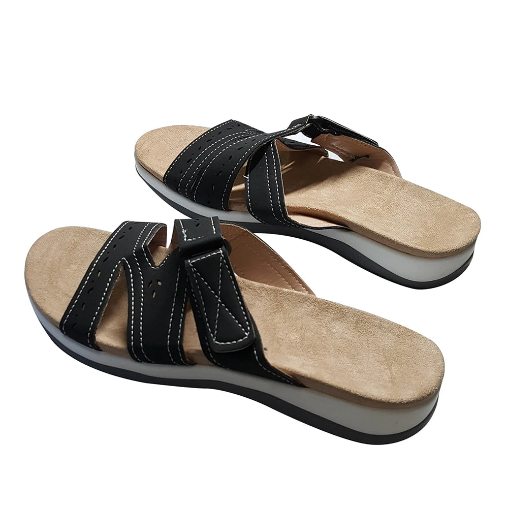 Women's Sandals,Summer Woman Orthopedic Comfy Premium Round Toe Sandals Hollow Out Hook-And-Loop Design,Flat Shoes Sandalias