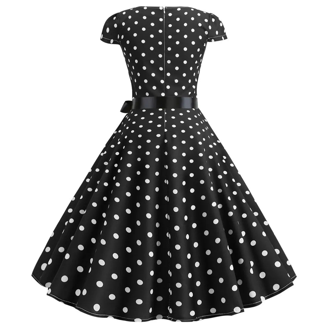 Vintage 1950s Retro Pleated Dress Short Sleeve Polka Dot Print Dress For Women Elegant Evening Party Gown Prom Swing Dresses