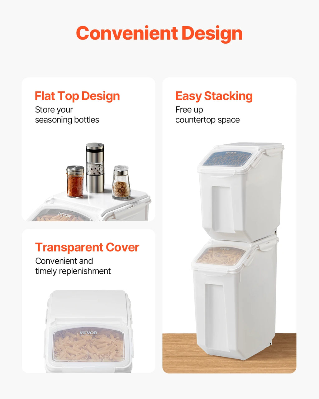 VEVOR 4pcs Rice Storage Container Large Dog Food Dispenser Bin, Kitchen Ingredient Grain Cereal Bin Pet food Containers