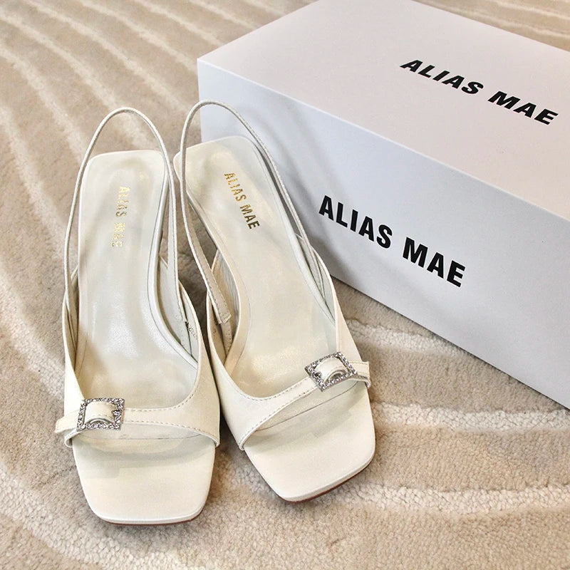 ALIAS MAE 2024 Summer New Silk Fine Heel with Diamond Buckle Women's Outdoor Street Photography Exquisite Versatile High Heels