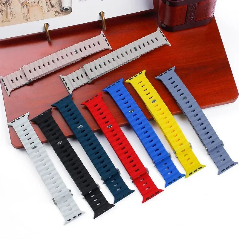 Ocean Silicone Strap For Apple Watch UItra 3 1 2 49mm 10 9 8 7 11 46mm 42mm 45mm 41mm Bracelet Wristband iWatch 6 5 4 SE3 44mm