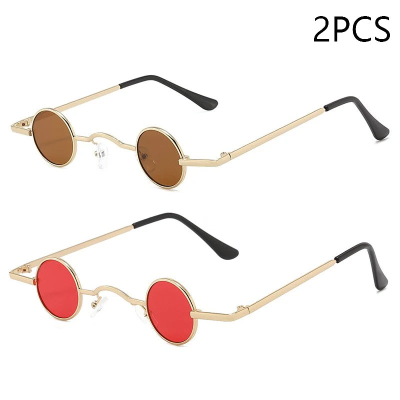Vintage Rock Punk Man Sunglasses Classic Small Round Sunglasses Women Wide Bridge Metal Frame Black Lens Driving Eyewear