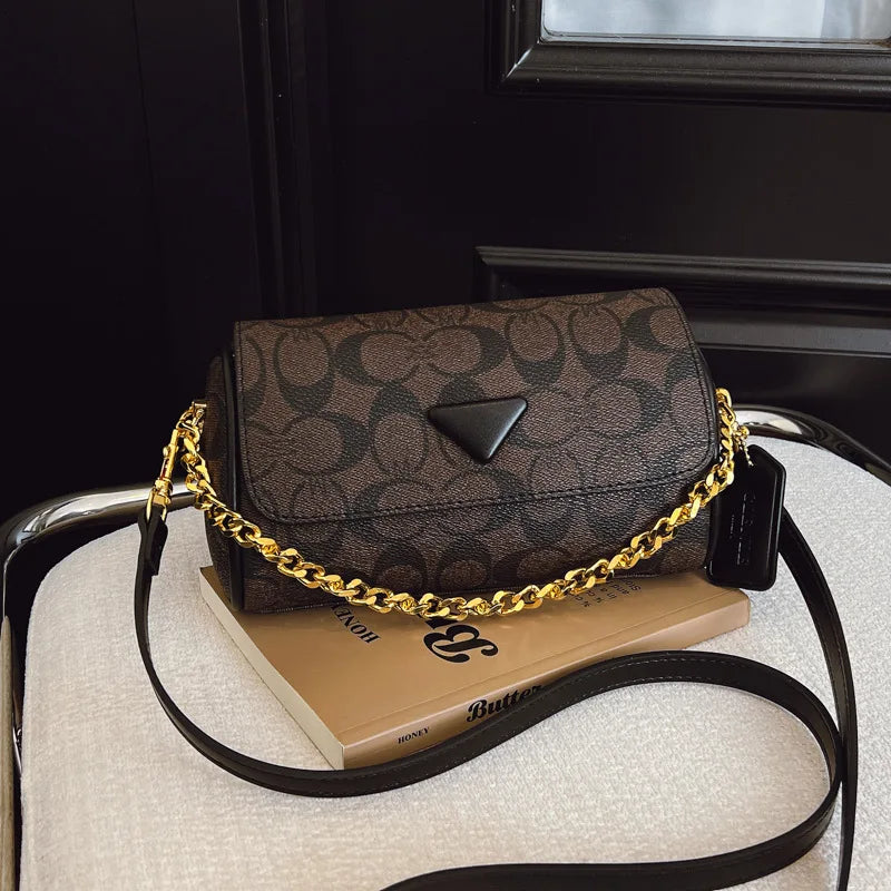 Vintage Printed Women Underarm Bag Fashion Chain Shoulder Purse Casual Crossbody Handbag Versatile Daily Commuter Ladies Bag