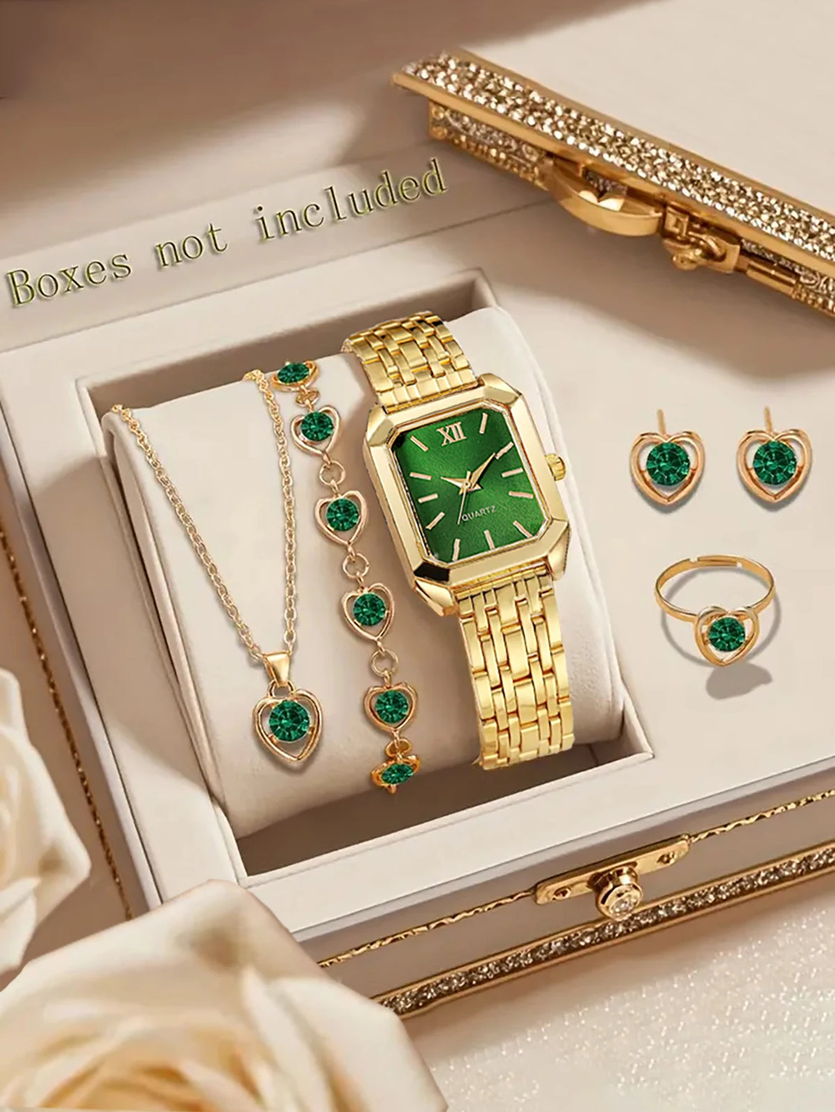 6-Piece Pink-Dial Quartz Watch and Jewelry Set – Two Styles