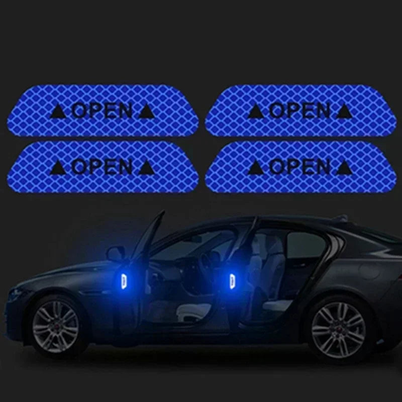 4PCS Reflective Car Door Sticker Safety Opening Warning Reflector Tape Decal Car Exterior Interior Reflector Sticker Amagi