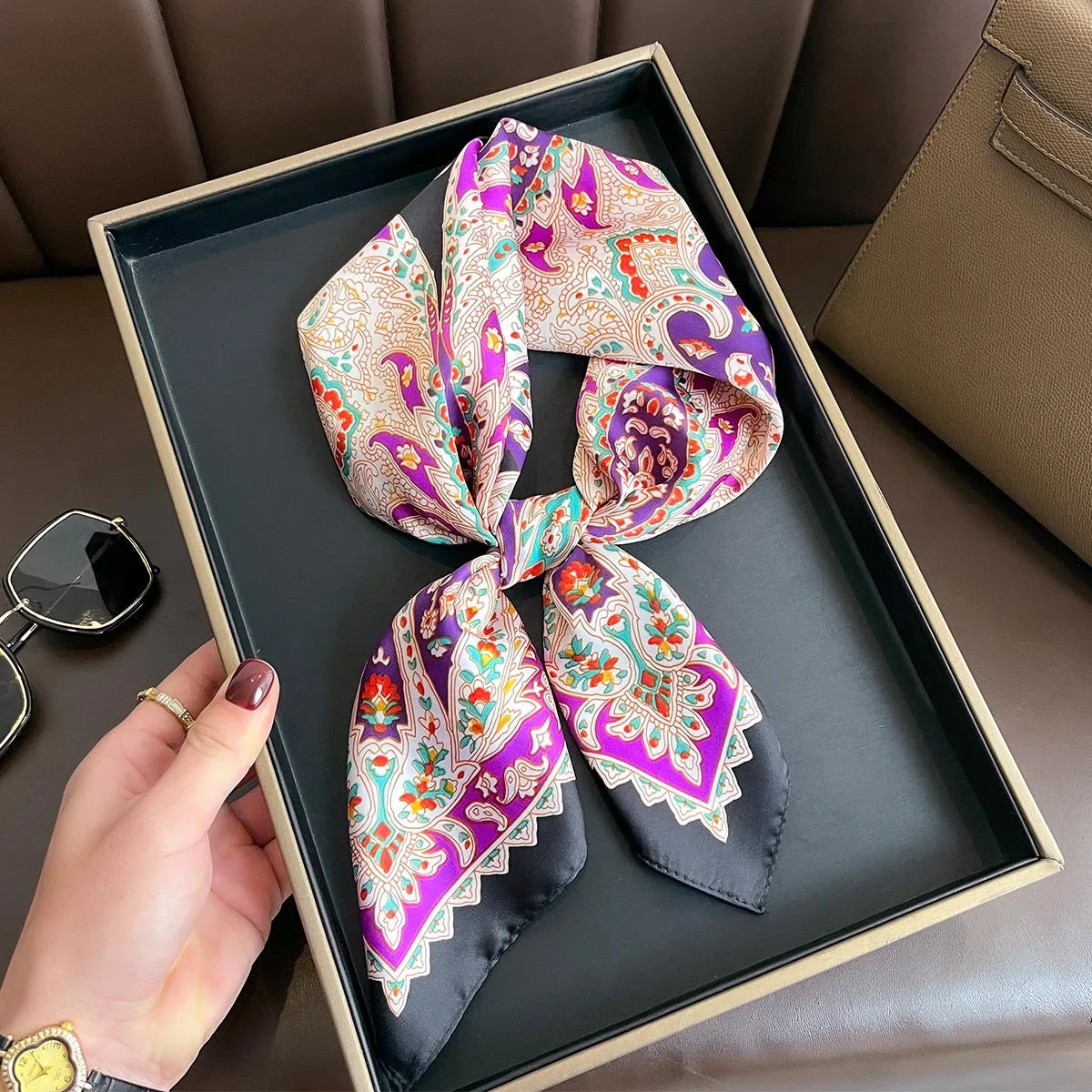 2025 New Yellow Lemon Print Square Silk Scarf for Women 70*70cm Neck Ties Fashion Decorate Neckerchief Female Hijab Bag Ribbions
