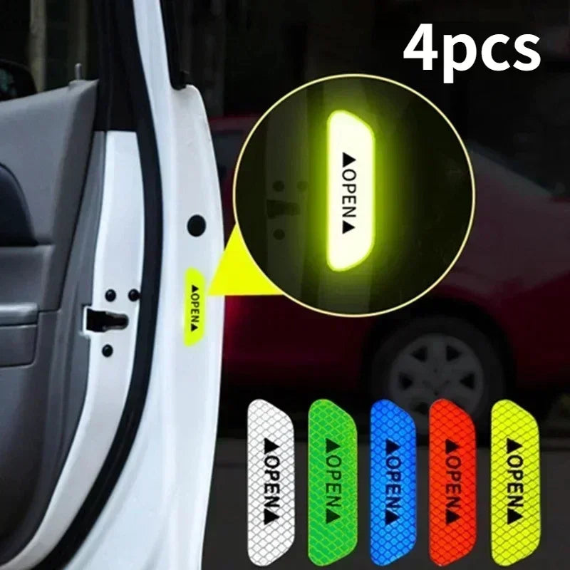 4PCS Reflective Car Door Sticker Safety Opening Warning Reflector Tape Decal Car Exterior Interior Reflector Sticker Amagi