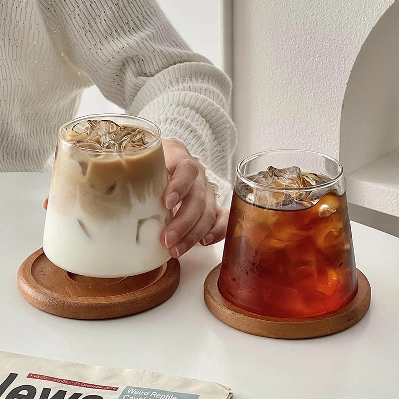Transparent Coffee Cup, Japanese Style Glass Cup, Layered Cocktail Dessert Display Cup, Breakfast Milk Cup, 300ml Cold Drink Cup