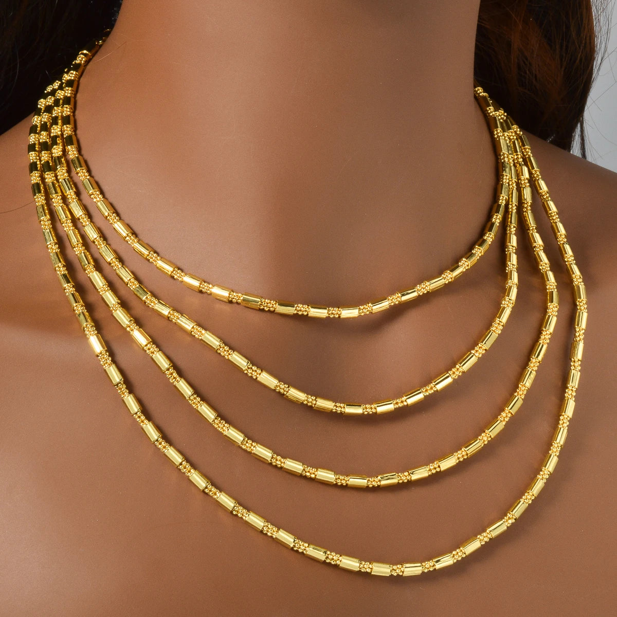 Dubai 18k Gold-plated Copper Necklace Chain Necklace Geometric Cylinder Jewelry Neck Chain 60cm Long Chain Daily Wear Gifts