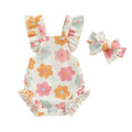 Citgeett Summer Infant Baby Girls Bodysuit and Headband Flower Print Fly Sleeve Jumpsuit Casual Clothes