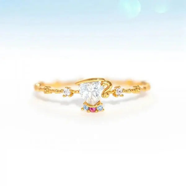 Korean CZ Sweet Crystal Zircon Heart Ring For Women Exquisite Shell Flower Opening Finger Rings Princess Wedding Jewelry
