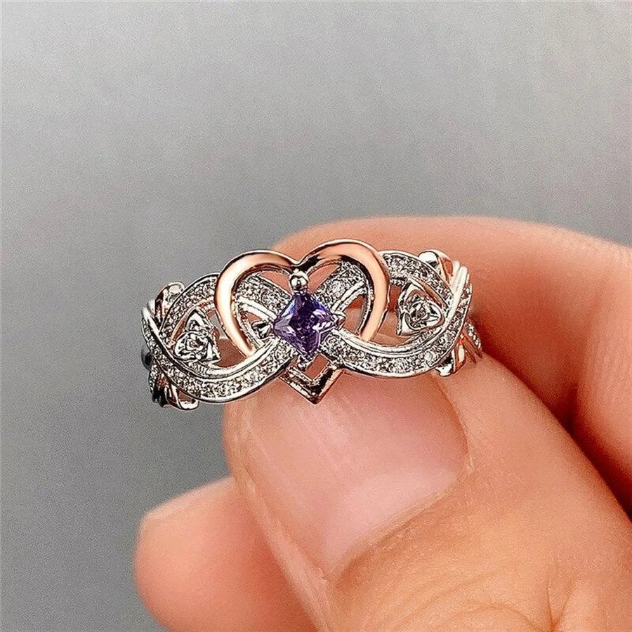 Creative Women's Heart Rings with Romantic Rose Flower Design Wedding Engagement Love Rings Hot Sale Aesthetic Jewelry