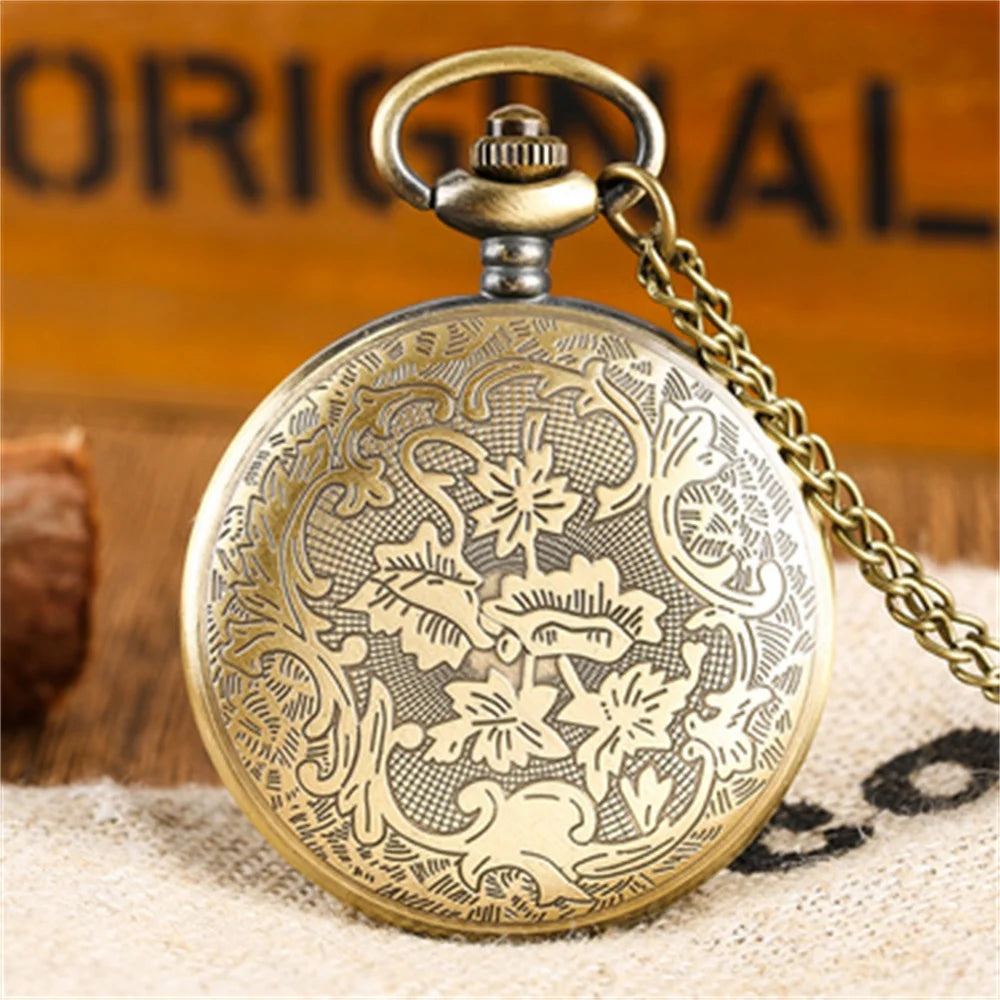 Bronze Masonic Vintage Necklace Pendant Quartz Clamshell Arabic Digital Pocket Watch The Best Gift